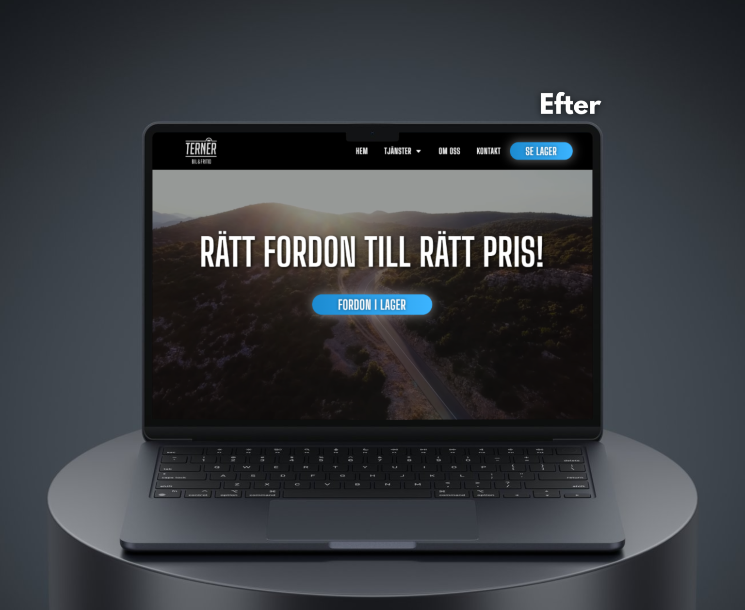 En laptop med hur hemsidan ternerbil.se såg ut efter vi fixade den